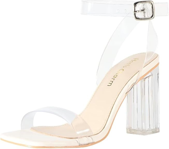 Heels Charm Women's Clear Chunky Block Heeled Sandals 3.74 Inches Open Toe Ankle Strap Block High... | Amazon (US)