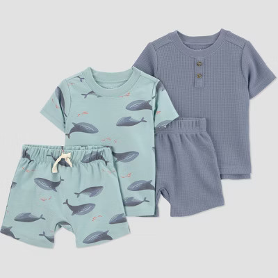 Carter's Just One You® Baby Boys' 4pc Whale T-Shirt and Shorts Set - Blue/Gray Newborn | Target