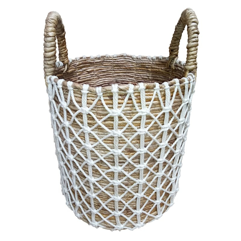 Banana Round Natural & White Triangle Macrame Basket, Small | At Home