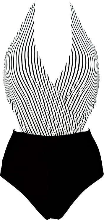 COCOSHIP Women's Surplice Neckline One Piece Bather Halter Swimsuit High Waist Cross Swimwear(FBA... | Amazon (US)