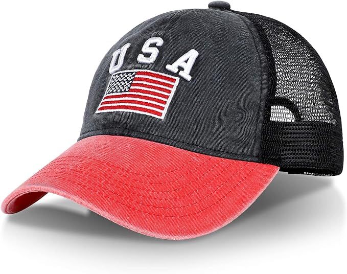 R'Patriots Unisex Washed American Snapback Baseball Cap with USA Embroidered Text and Flag Mesh T... | Amazon (US)