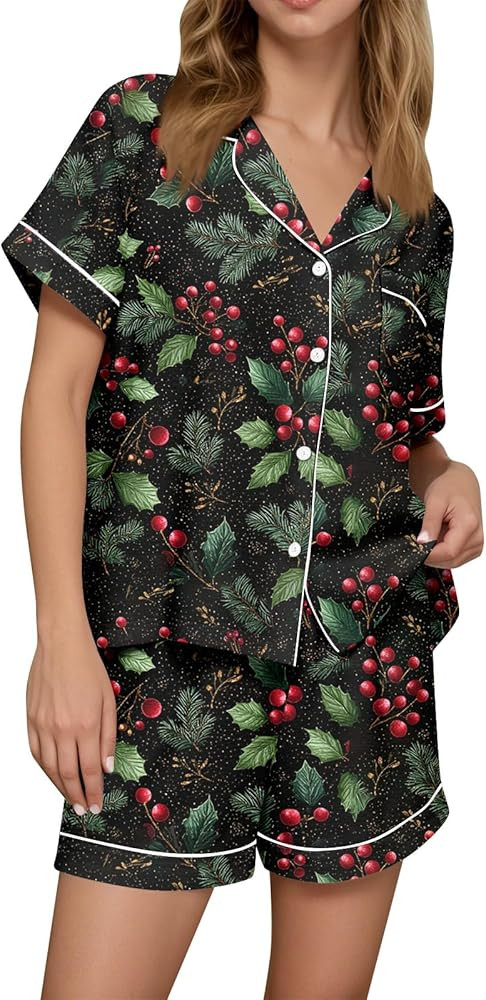 Halloween Pajamas Women Costumes 2025 Pjs 2 Piece Ghost Pumpkin Print Shirts and Shorts Pajama Se... | Amazon (US)