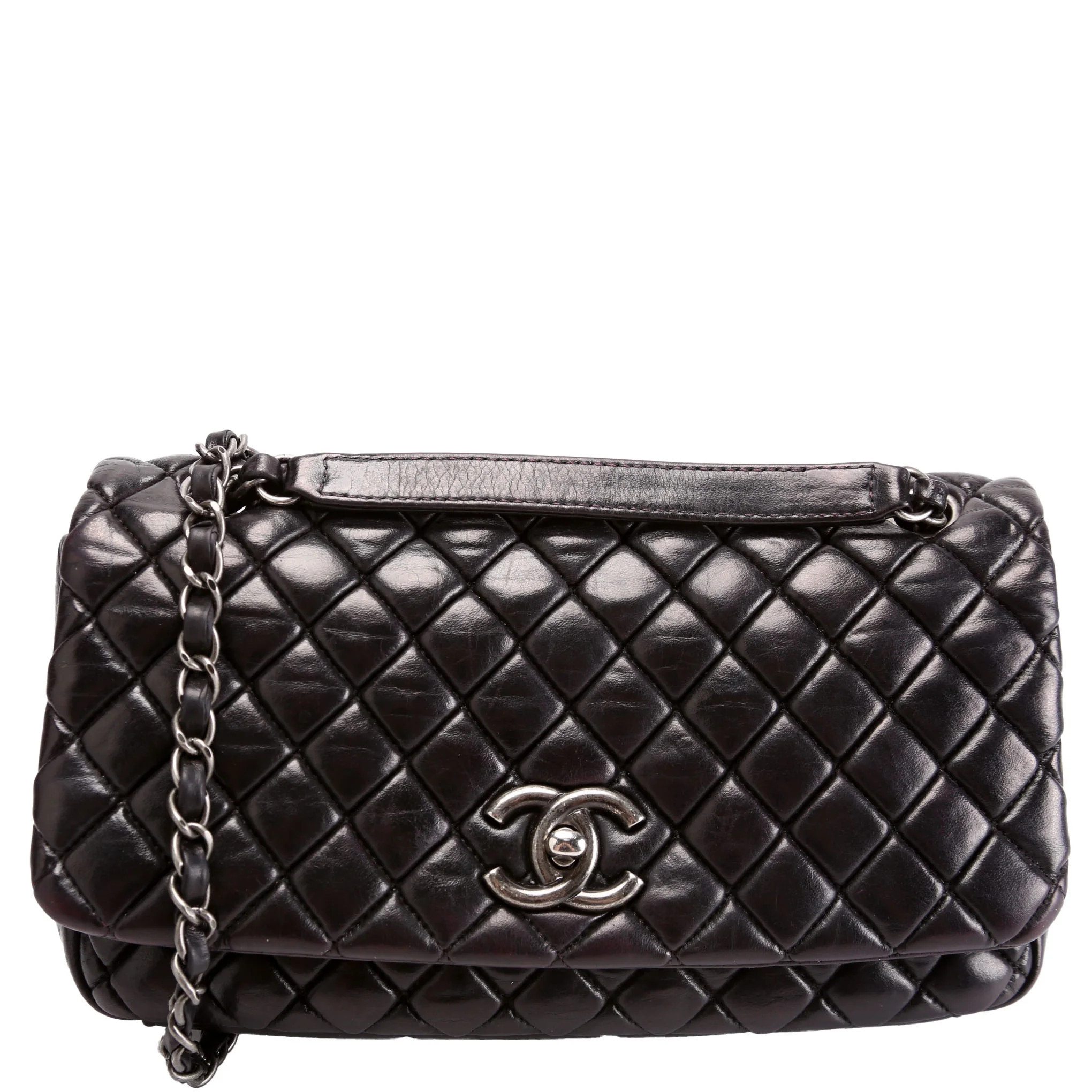 New Bubble Small Flap Bag Iridescent Calfskin 17M Black | Keeks Designer Handbags