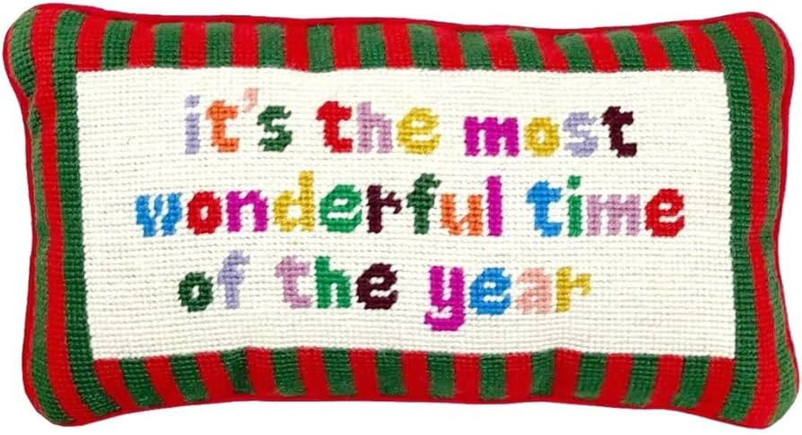 FURBISH Christmas Pillow - Most Wonderful Time Needlepoint Decorative Throw Pillow, Christmas Dec... | Amazon (US)