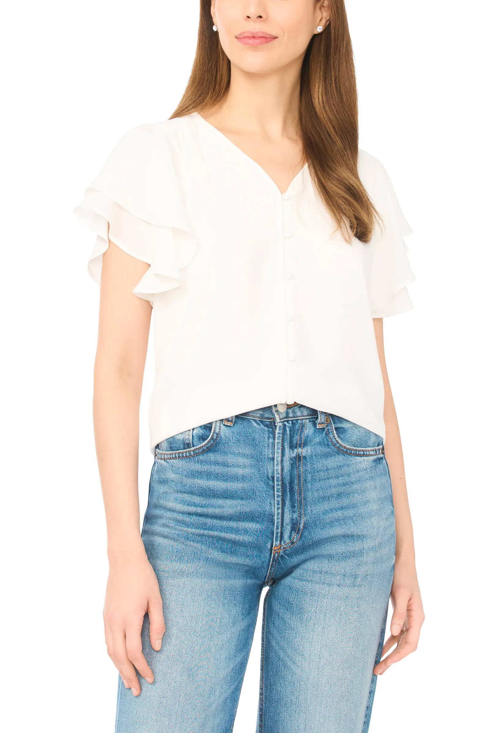 Double Flutter Sleeve V-Neck Top | Nordstrom