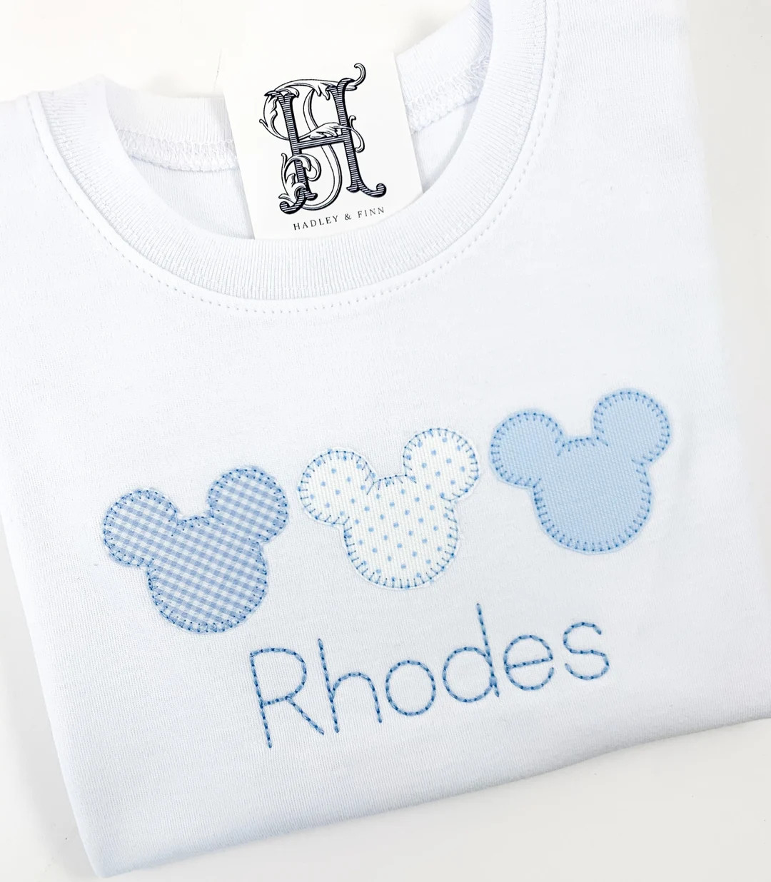 Boy’s Personalized White Tee Shirt With Mouse Trio Appliqué Design - Etsy | Etsy (US)