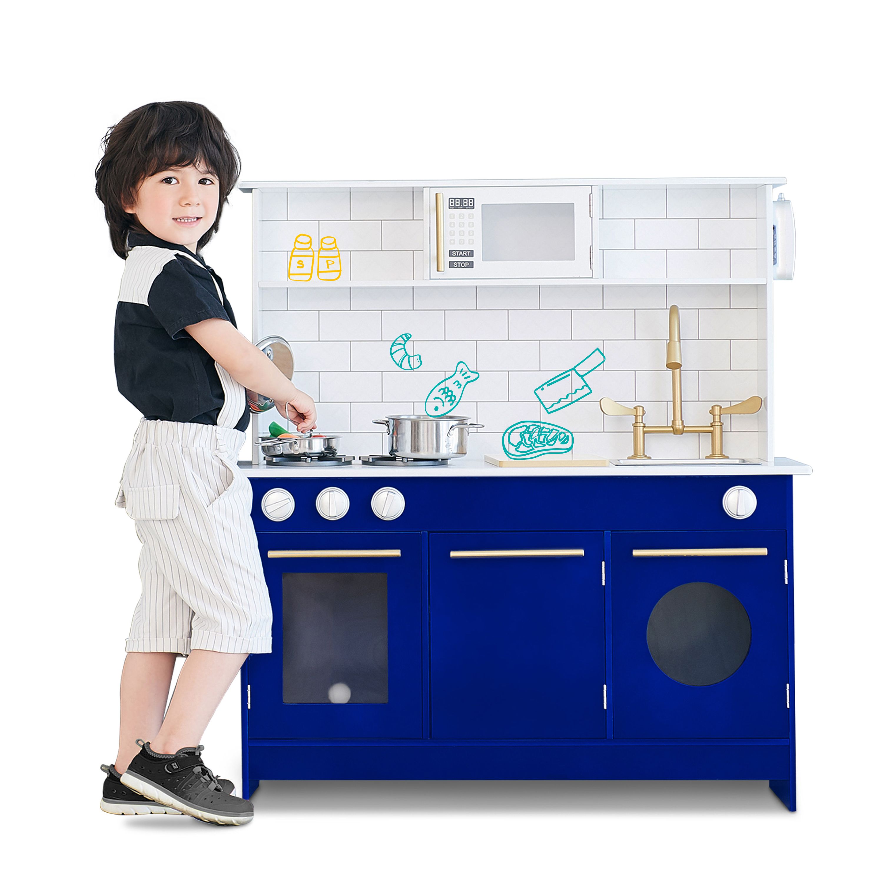 Teamson Kids Little Chef Berlin Modern Kids Kitchen Playset with 6 Accessories, White/Blue - Walm... | Walmart (US)