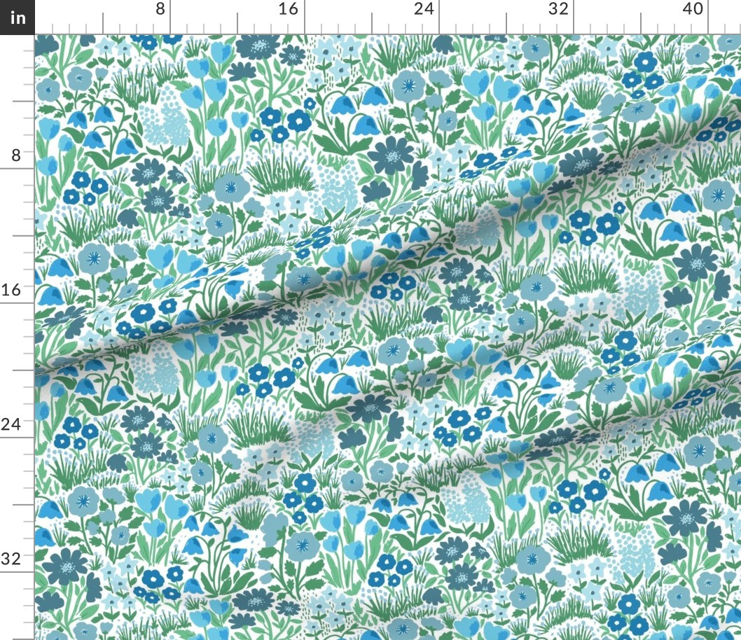 S - Ditsy Wildflowers (Blue) Fabric | Spoonflower | Spoonflower