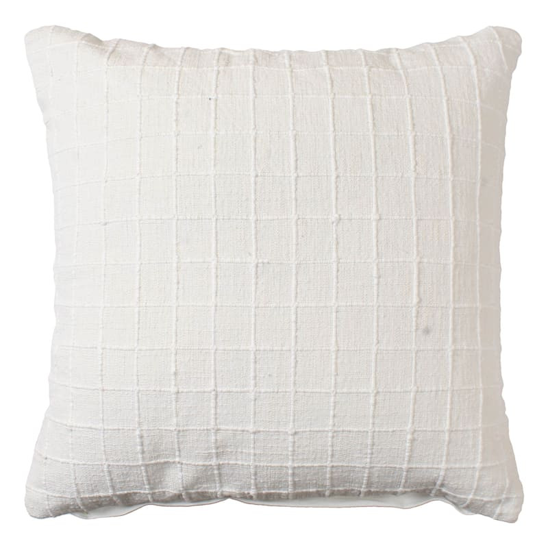 White Textured Plaid Square Throw Pillow, 20" | At Home