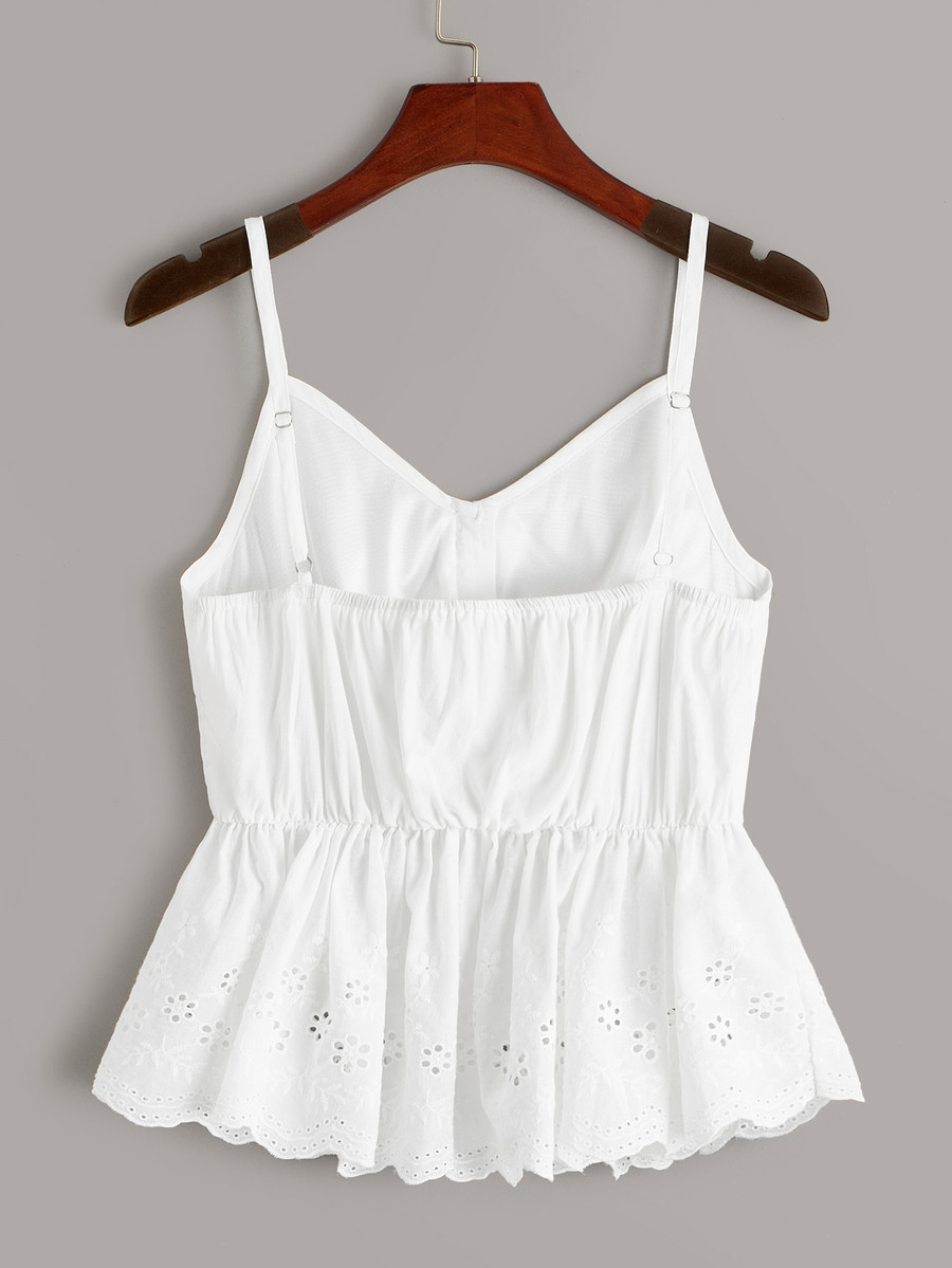 Eyelet Embroidery Ruffle Hem Cami Top | SHEIN