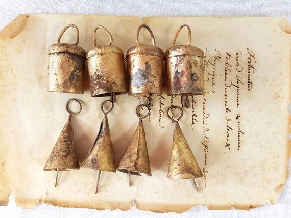 Set of 8 Rustic Rusty Vintage Cow Bells, Bronze Brass Gold colored, recycled metal, made in India... | Etsy (US)