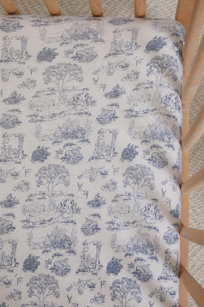 Bleu Toile Crib Sheet | Solly Baby