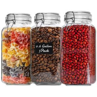 3 of Piece Clear Glass Airtight Cookie Jars with Lids, Food Storage Canister Square Preserving Seal Wire Clip Fastening | The Home Depot