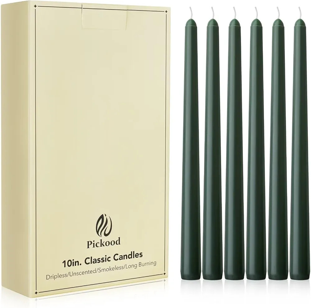 New Burning Formula Unscented Dripless 10-Inch Taper Candles Set of 12 - Dark Green, for Wedding,... | Amazon (US)