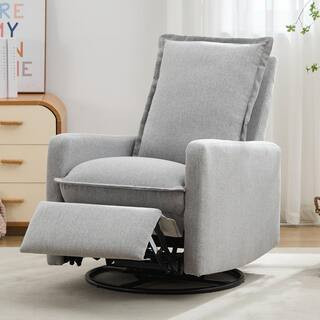 Gray Linen 360° Swivel Metal Base Recliner Chair with High Backrest, Glider Rocker, Rocking Chair Nursery | The Home Depot