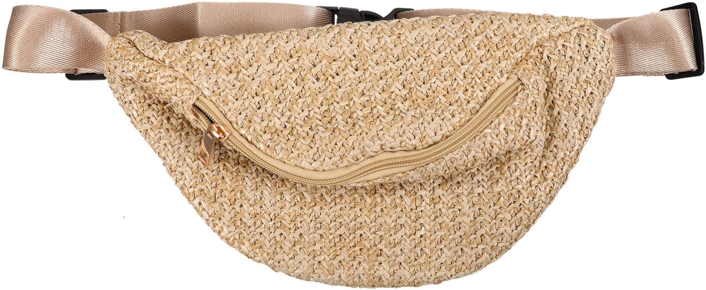 TENDYCOCO Summer Fanny Pack Women Woven Crossbody Belt Bag Straw Waist Bag(Brown) | Amazon (US)