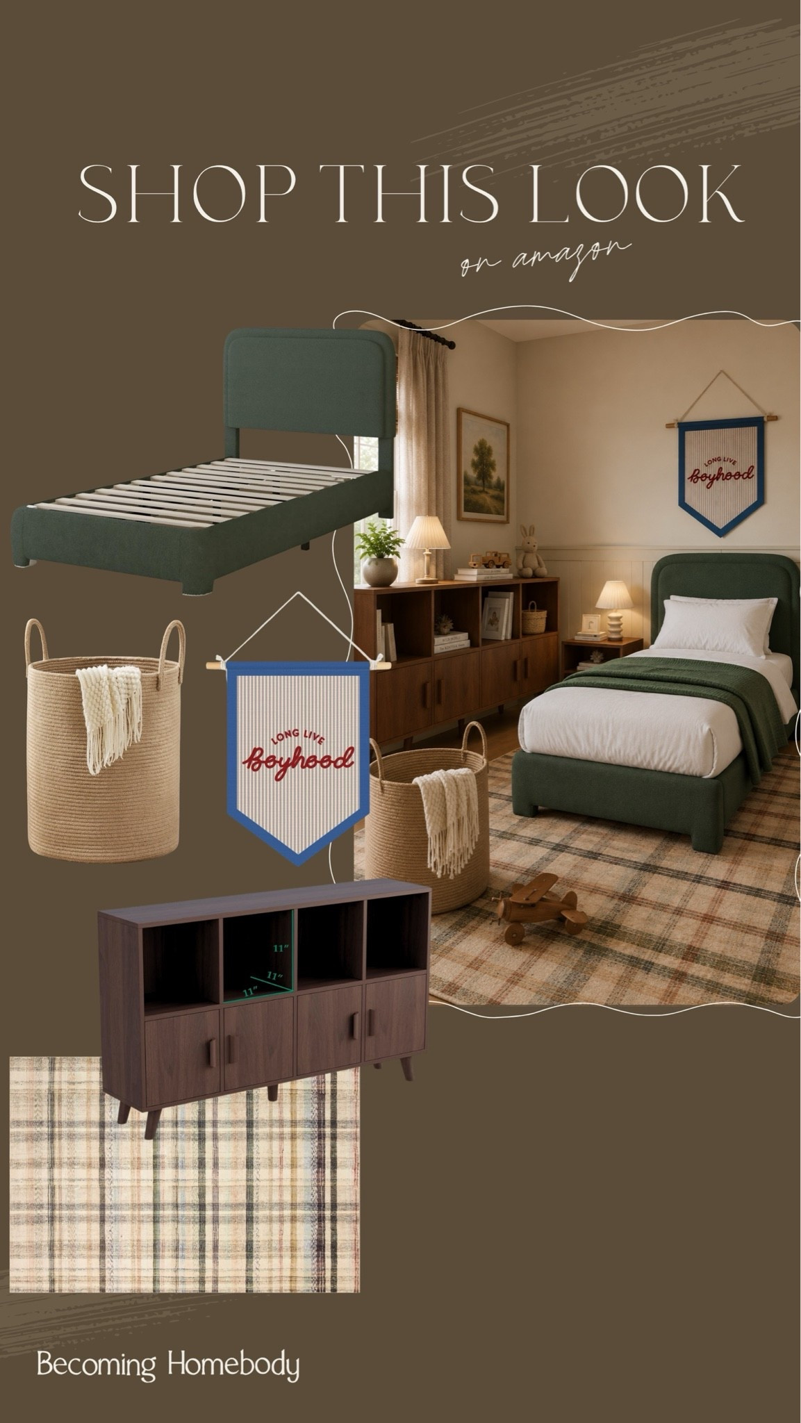 The cutest room for a little boy! 🤎 Love this boys room inspiration that I created with AI using these cute furniture and decor finds!