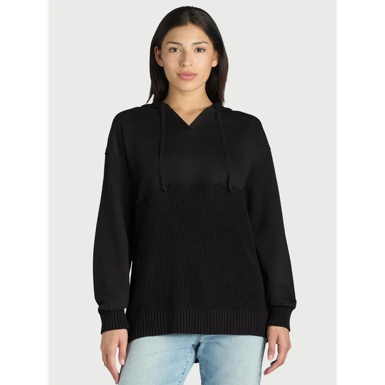 Time And Tru Women's Mixed Media Hoodie, Sizes S-XXXL - Walmart.com | Walmart (US)