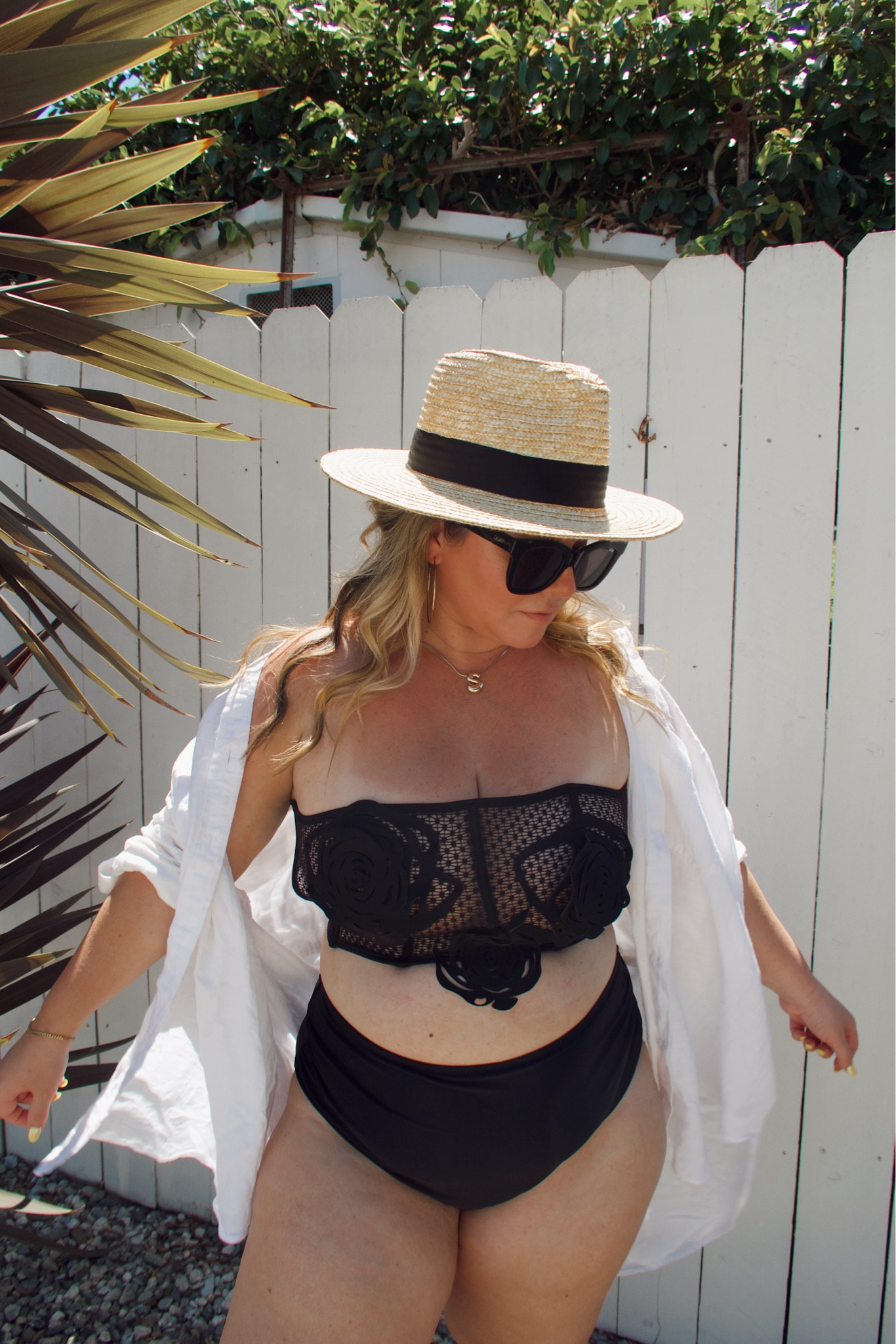 Summer swimsuit 
Anthropologie swimsuit top size large- has boning and adjustable ties in the back- use code ANTHRO20 for discount on full priced clothing items! 
(Bottoms are from an old Amazon swimsuit) 
White linen swim coverup size medium (size down runs very oversized!) 

Summer outfit, swimsuit, coverup, travel style, resort wear, midsize style, Aerie, midsize mom, pool outfit, beach outfit, vacation 

#LTKSummerSales #LTKMidsize #LTKSwim