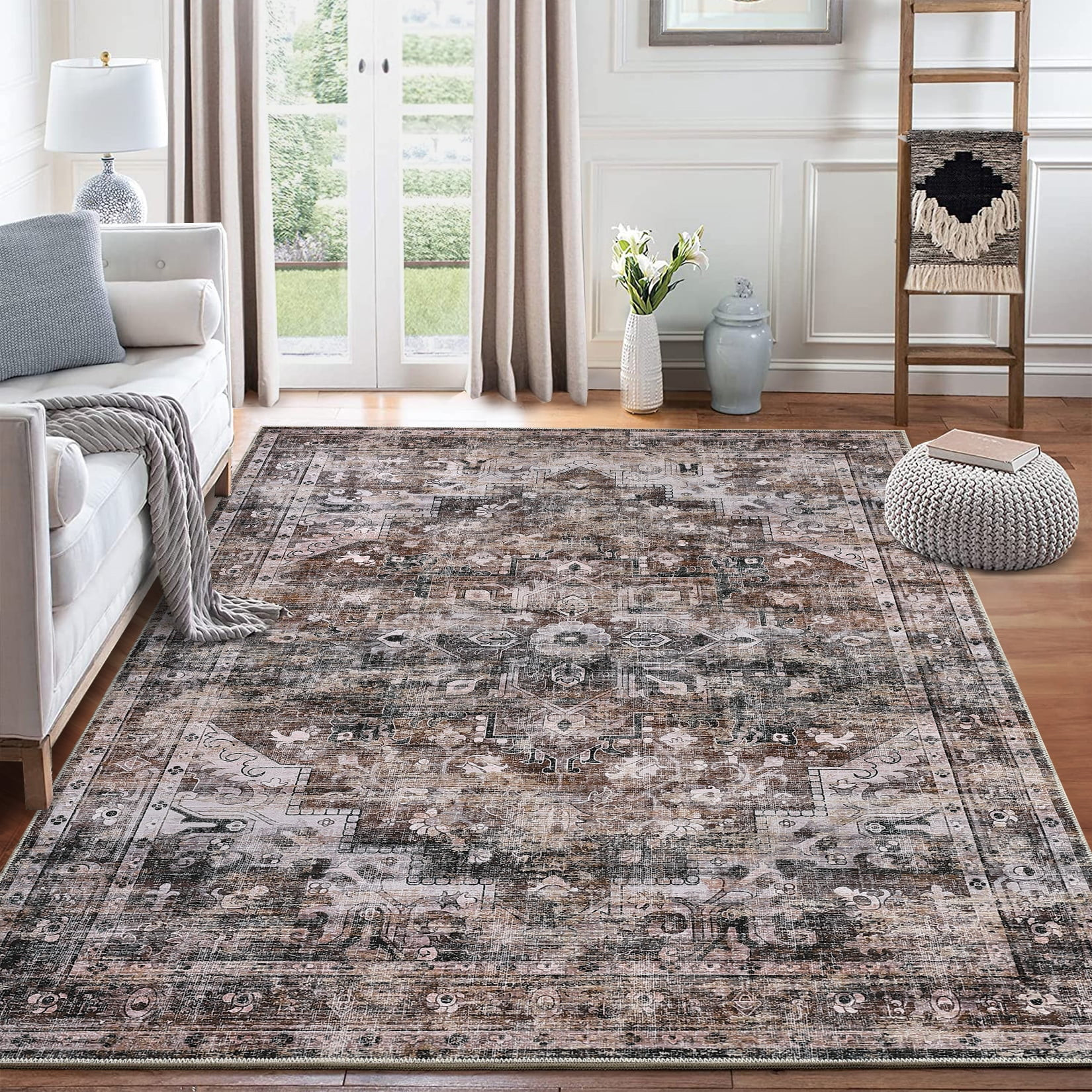 Aoile 8x10 Washable Rug | Boho Large Area Rug | Vintage Living Room Rug | Non Slip | Low Pile | N... | Walmart (US)