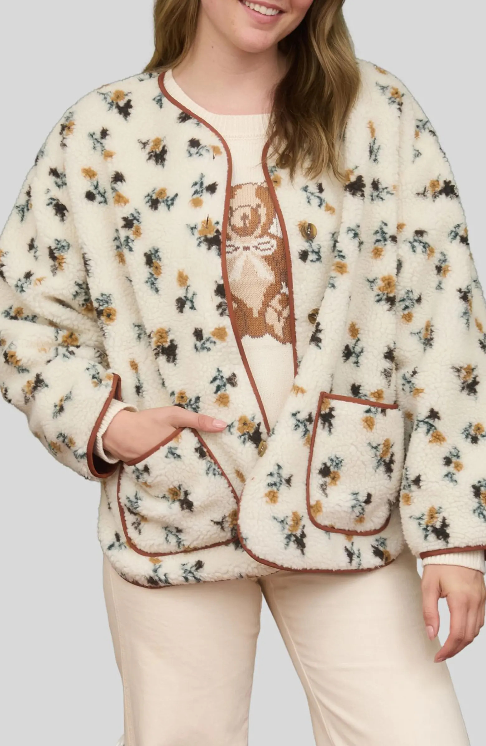 Blu Pepper Floral Print Faux Shearling Jacket | Nordstromrack | Nordstrom Rack