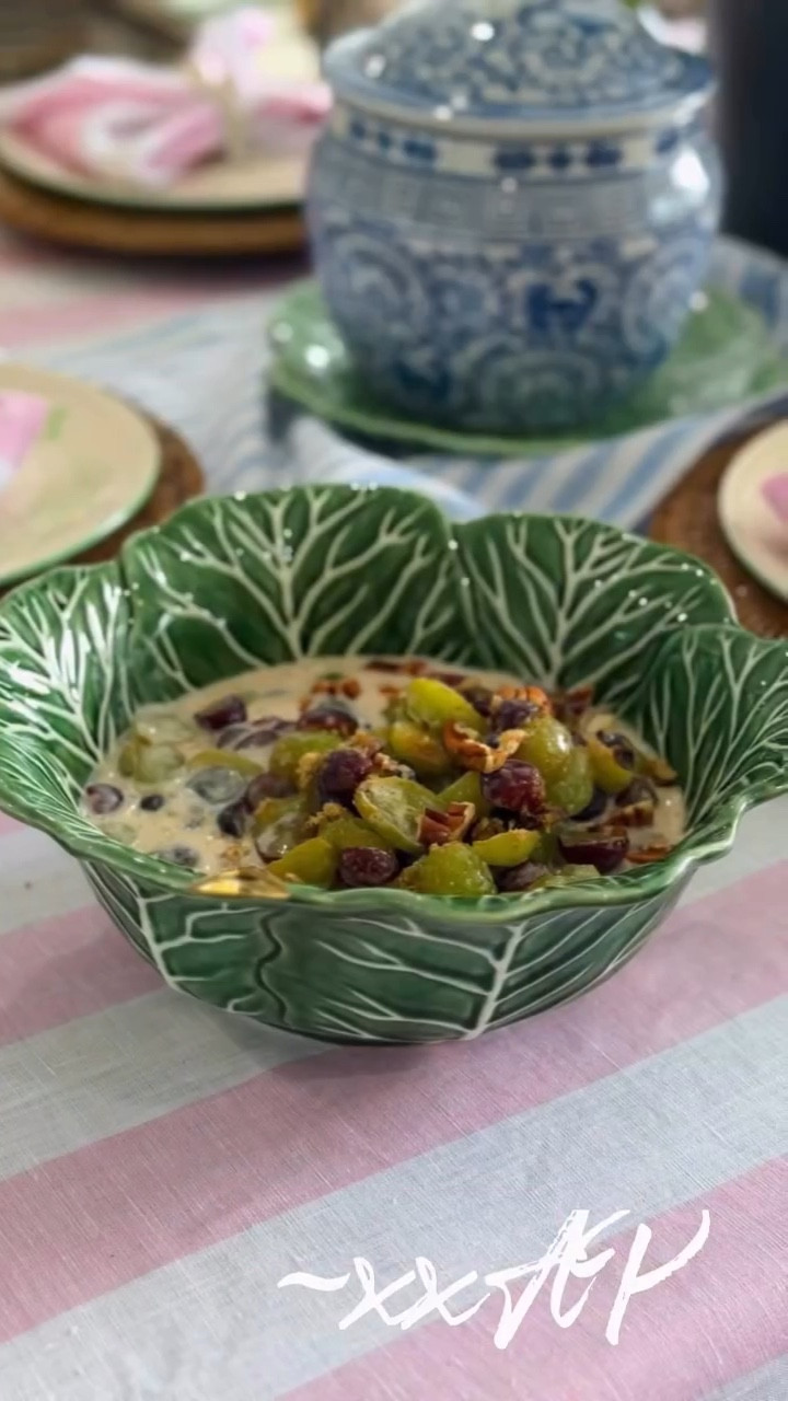 This simple recipe is a family favorite in the spring and summertime. They have already requested I bring it to Easter! It’s so easy and surprises everyone with how flavorful the combination is. 

Grape Salad
In a large bowl, mix together:
1 cup brown sugar 
8 oz. cream cheese softened 
8 oz. sour cream 
Then add in: 
Green grapes (3 cups sliced in halves) 
Red grapes (3 cups sliced in halves) 

Refrigerate for 2 hours minimum.  Top with 2 tbsp. brown sugar and chopped pecans (optional). Serve chilled and enjoy!