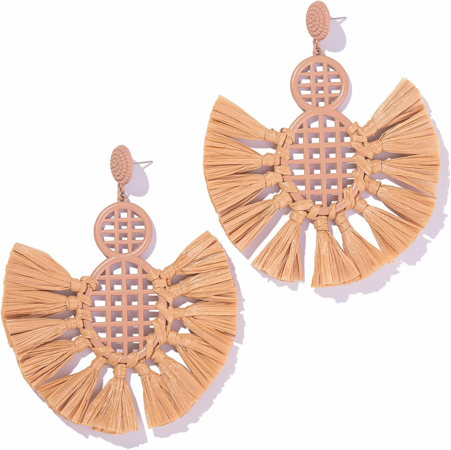 Statement Raffia Tassel Earrings Boho Dangle Drop Earrings Cute Fun Earrings Handmade Trendy Summ... | Amazon (US)