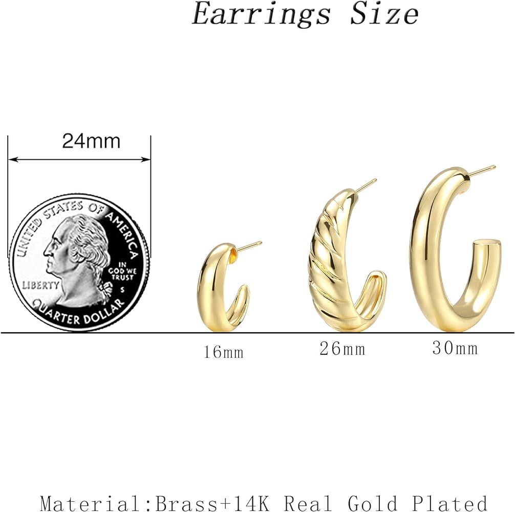 Gold Hoop Earrings Set for Women, 14K Gold Plated Lightweight Hypoallergenic Chunky Open Hoops Se... | Amazon (US)