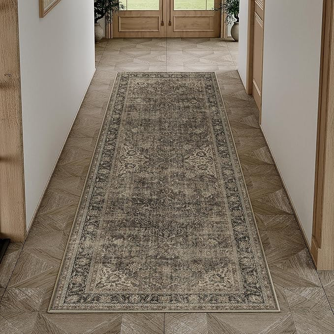 2x6 Washable Brown Vintage Runner Rug for Kitchen Hallway Non-Slip Low Pile Soft Thin Carpet Trad... | Amazon (US)