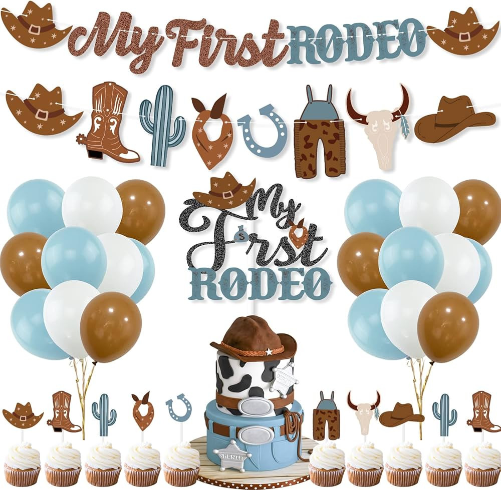 Cowboy Birthday Decorations, My First Rodeo Birthday Party Supplies Boy, My First Rodeo Banner Ca... | Amazon (US)