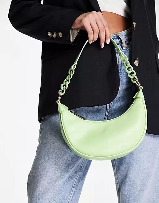 ASOS DESIGN half moon shoulder bag with resin strap in lime green | ASOS (Global)