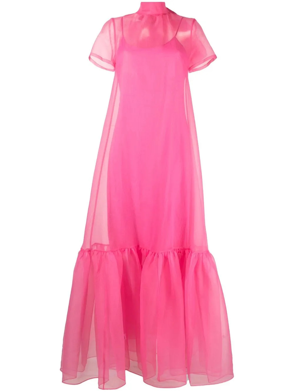 STAUD high-neck Tiered Organza Gown - Farfetch | Farfetch Global
