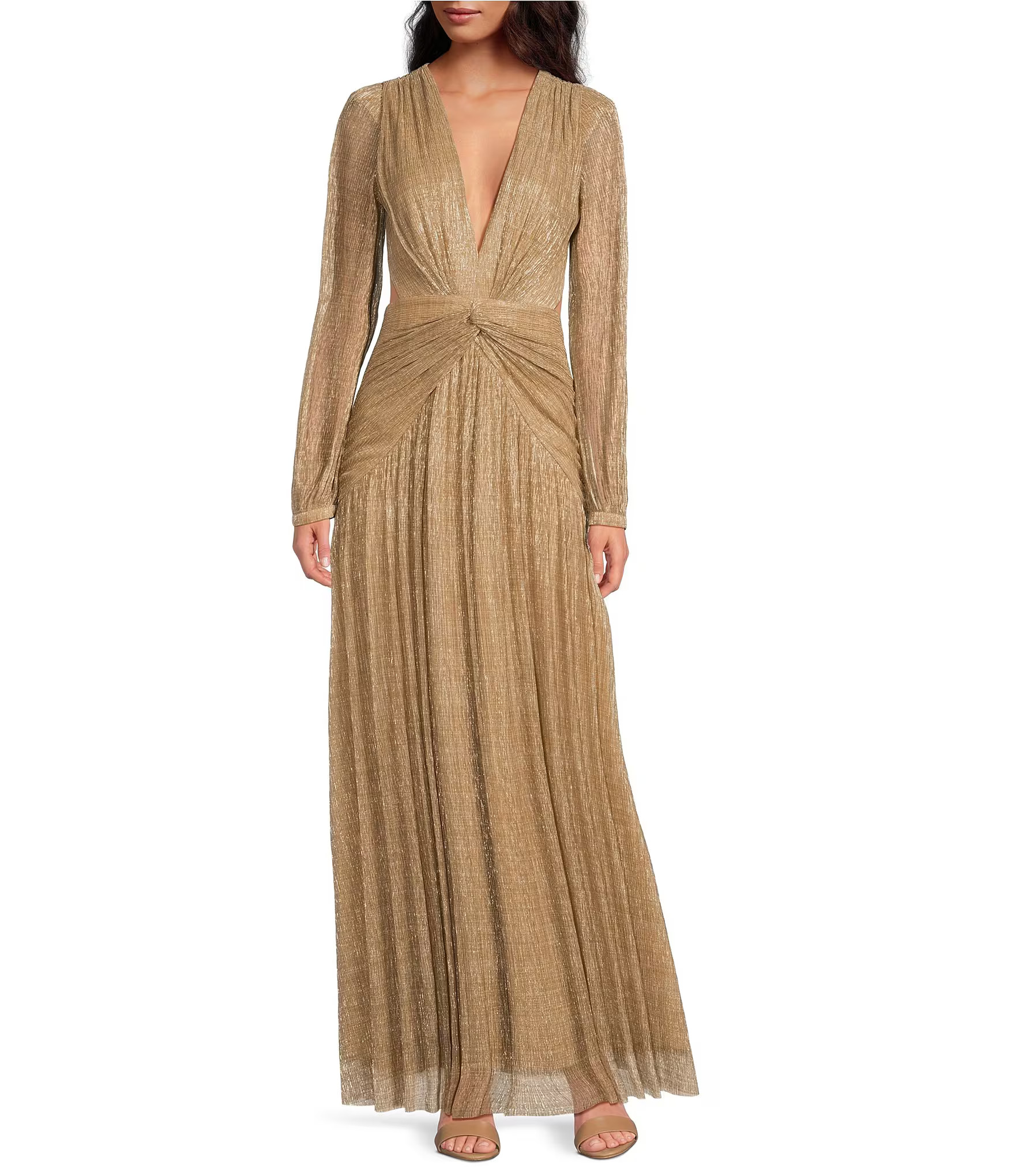 Hazel Metallic Chiffon V-Neck Long Sleeve Cut Out Dress | Dillard's