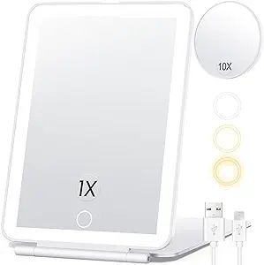 Rechargeable Makeup Mirror for Travel, Vanity Mirror with 80LEDs, 3 Color Light, 2000mAh Battery,... | Amazon (US)