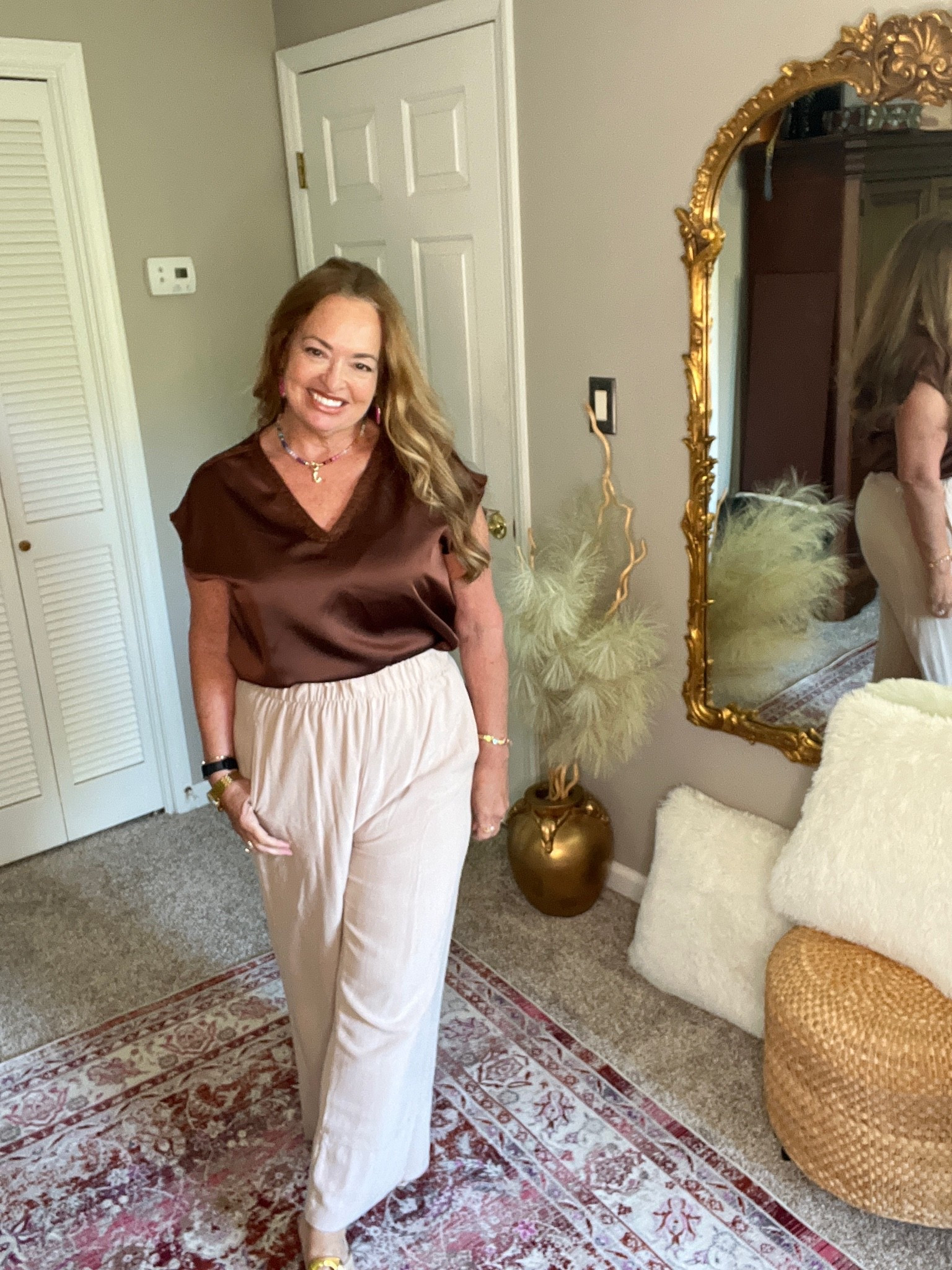 Perfect satin blouse v neck with lace trim.

#LTKgrwm #LTKSaleAlert #LTKOver40