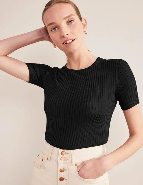 Ribbed Knitted T-Shirt - Black | Boden (UK & IE)