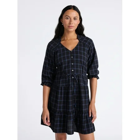 Time and Tru Women's Ruffle Neck Tiered Mini Dress, Sizes XS – XXXL | Walmart (US)