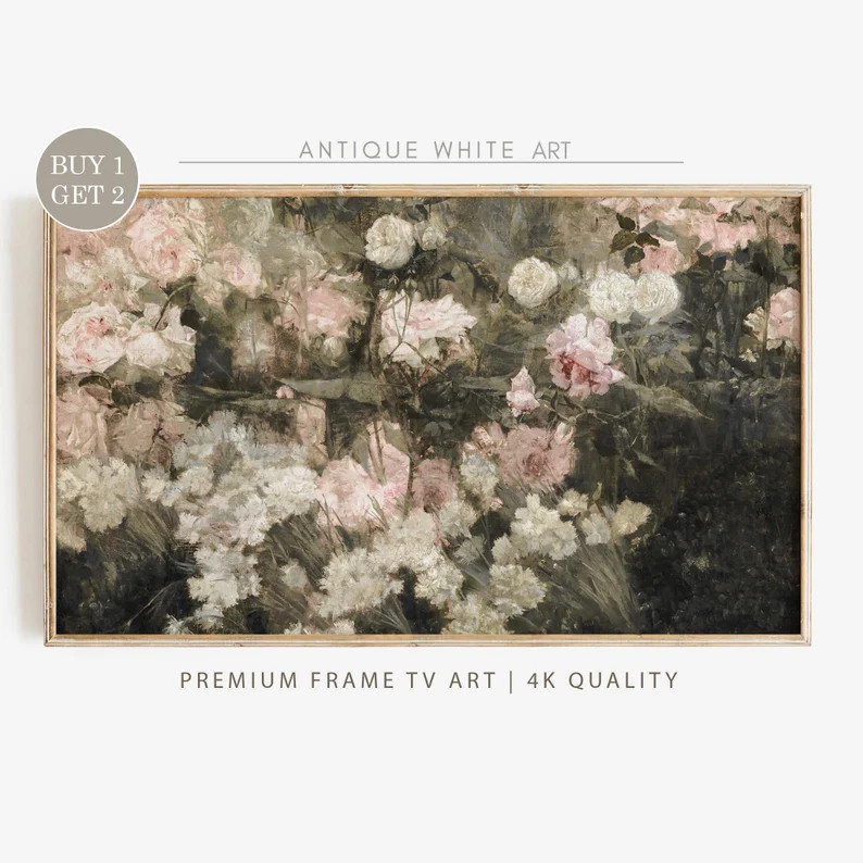 Samsung Frame TV Art, Muted Roses Painting, Vintage Soft Flower TV Art, Digital Download Frame TV... | Etsy (US)