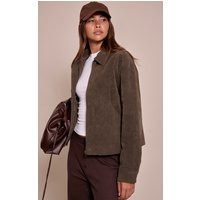 Khaki Faux Suede Concealed Placket Bomber Jacket | PrettyLittleThing US