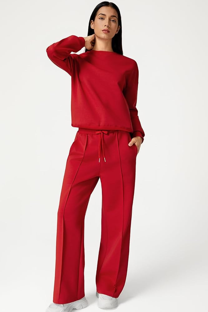 QINSEN 2 Piece AirCotton Outfits Sweatsuits Long Sleeve Pullover Sweatshirt Wide Leg Sweatpant wi... | Amazon (US)