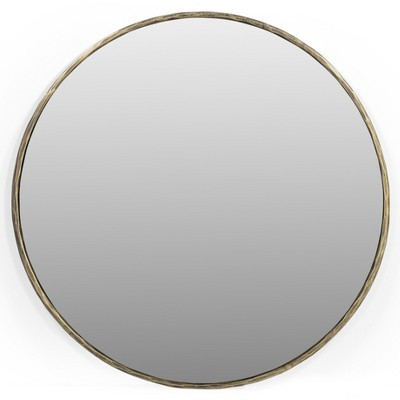 HomeRoots 36" Antiqued Brass Iron Round Framed Accent Mirror | Target