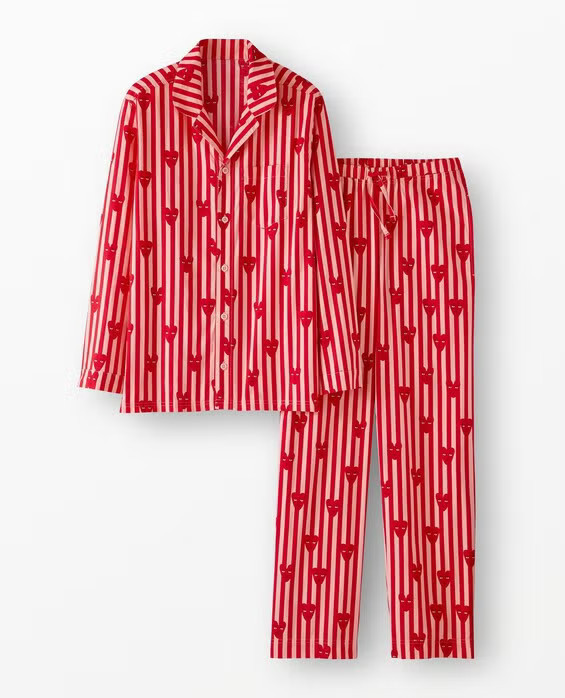 Hearts On Stripes Oeuf Long Sleeve Poplin Pajama Set in 100% Combed Cotton - Size Adult XL by Hanna Andersson | Hanna Andersson