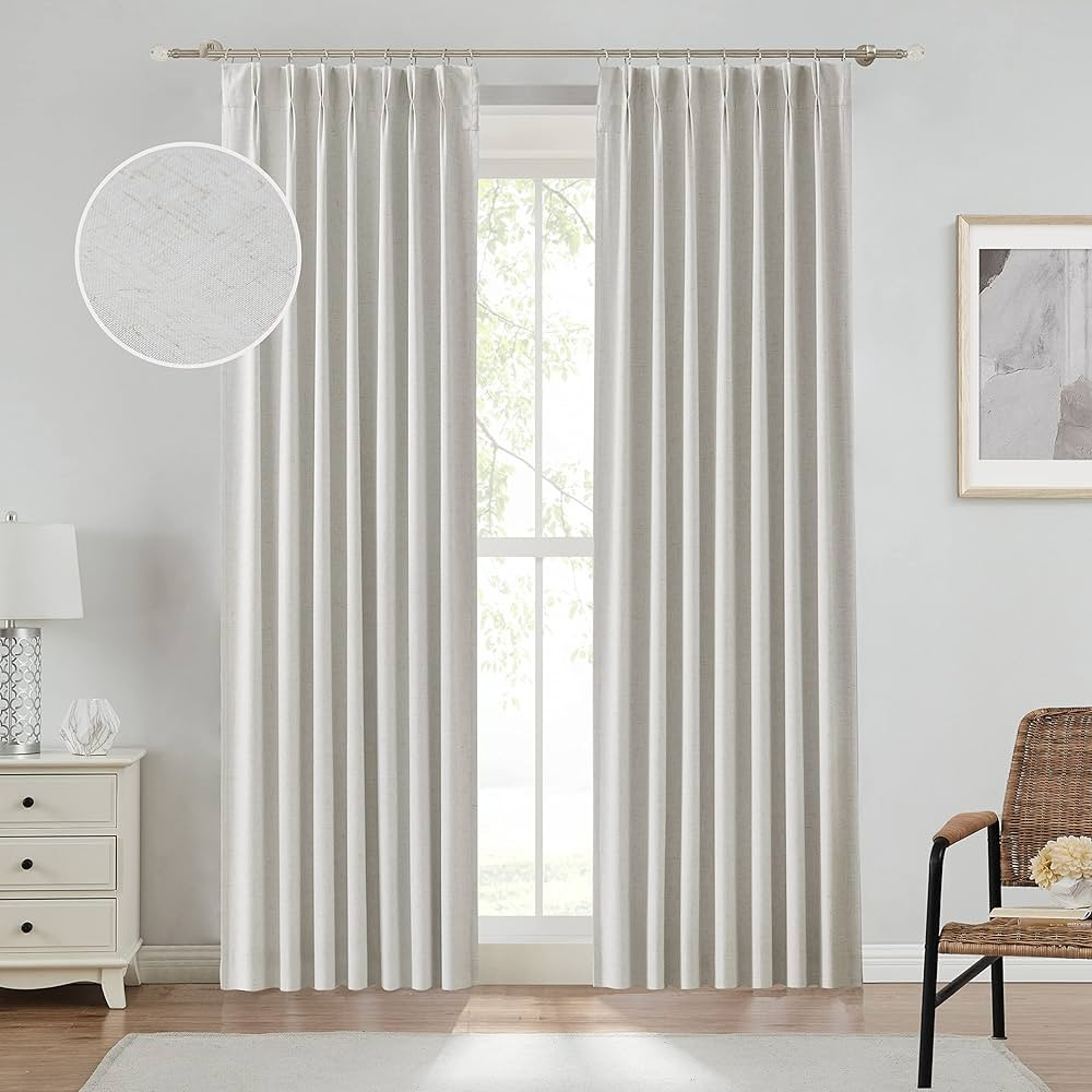 Pinch Pleated Full Blackout Curtain Panels Linen Texture Thermal Insulated Window Treatment Sets ... | Amazon (US)