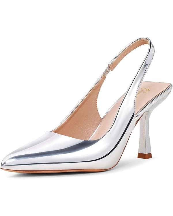 GENSHUO Women's Slingback Kitten Heel Pointed Closed Toe Stiletto Pumps Slip on Elastic Strap Wed... | Amazon (US)