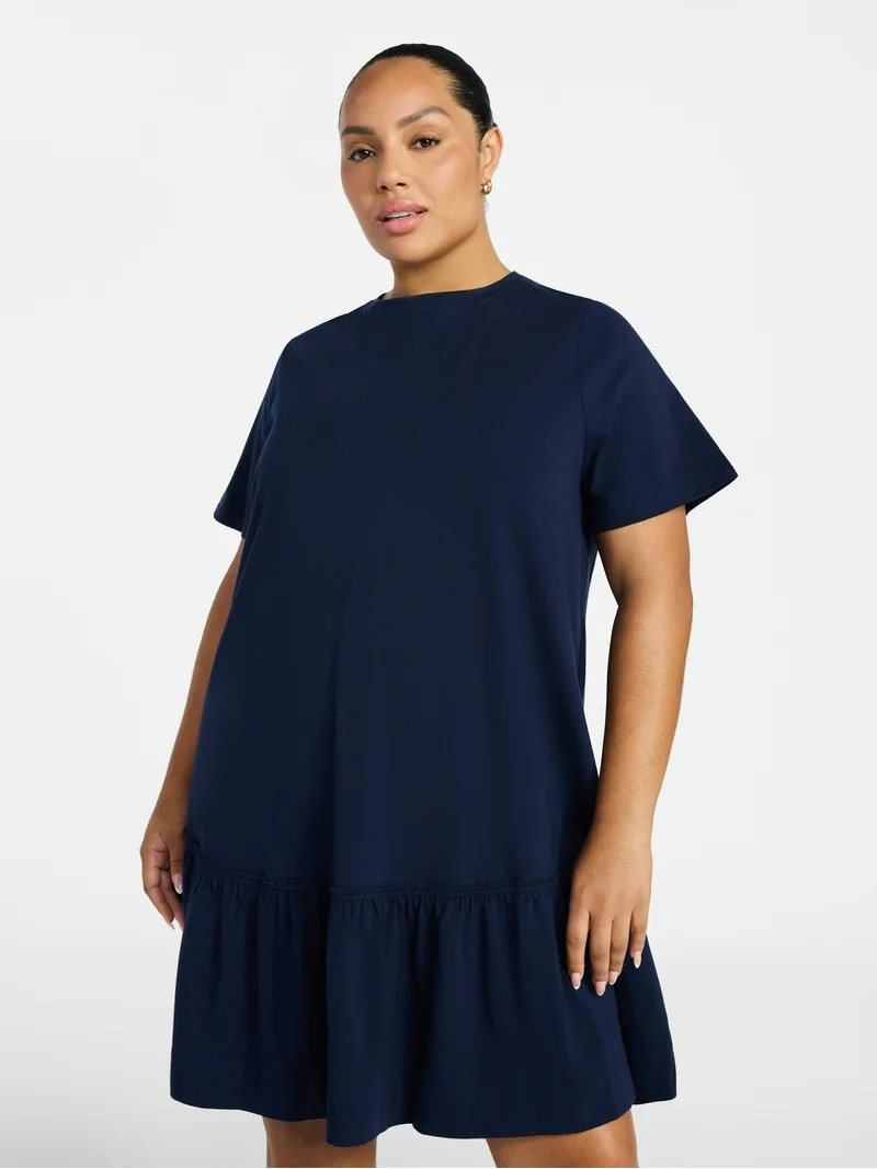 Terra & Sky Women's Plus Size Tier Tee Dress with Short Sleeves, Size 0X-4X | Walmart (US)