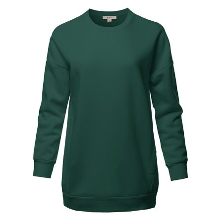 A2Y Women's Relaxed Fit Long Sleeve Crew Neck Side Pocket Sweatshirt Huntergreen S | Walmart (US)