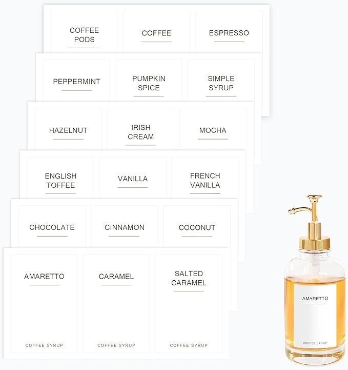 Mustry Coffee Syrup Labels for Coffee Bar Labels for Coffee Syrup Bottles (Standard) | Amazon (US)