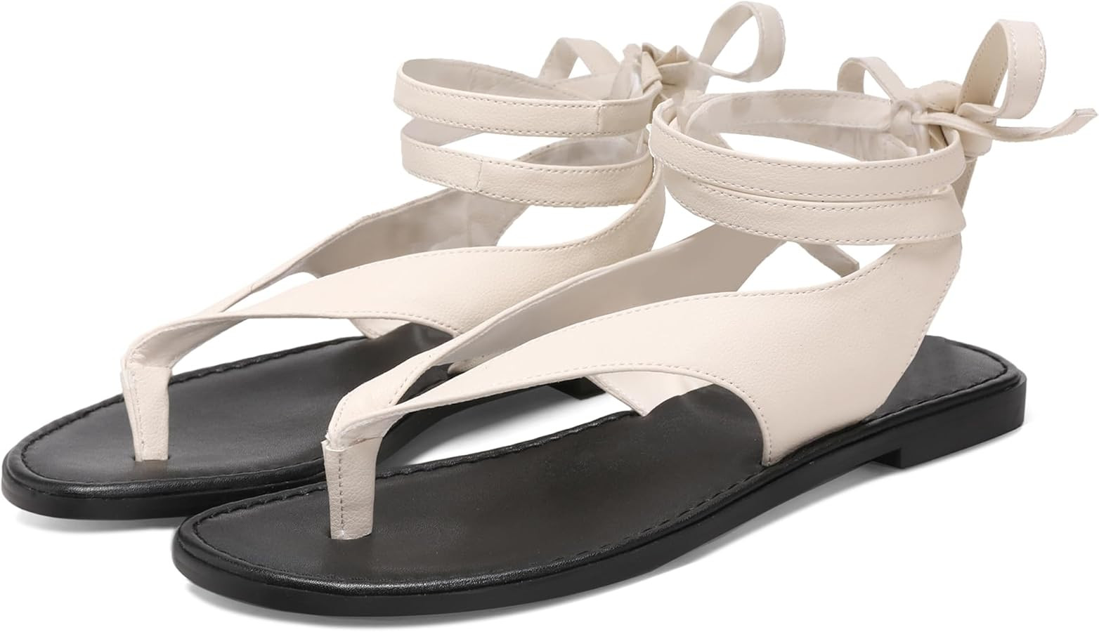 Ankle Strap Flat Sandals for Women Comfortable Lace Up T-Strap Slip on Flip Flops Flats Ladies Fa... | Amazon (US)