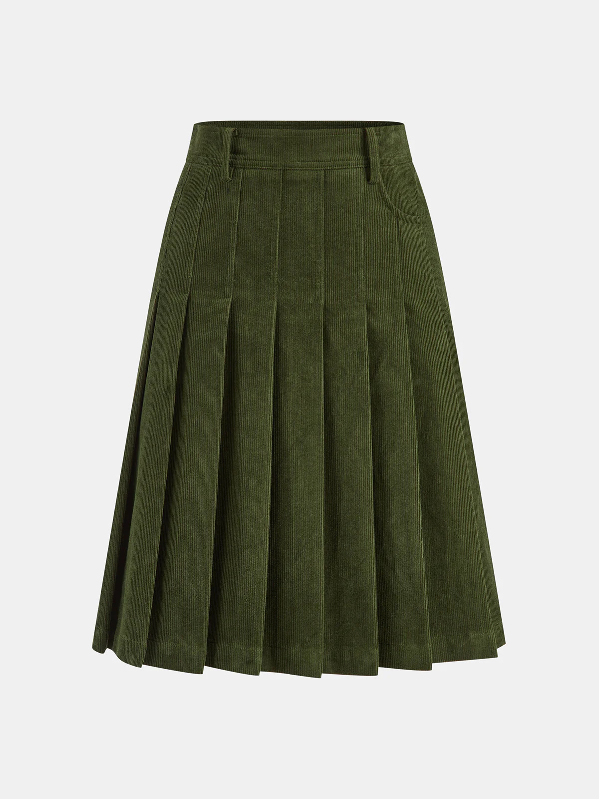 Pleated Corduroy Midi Skirt | Commense