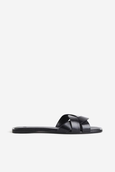 Braided sandals - No heel - Black - Ladies | H&M GB | H&M (UK, MY, IN, SG, PH, TW, HK)
